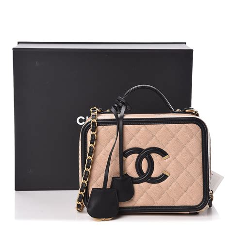 chanel caviar quilted medium cc filigree vanity case beige|Chanel Vanity Cases .